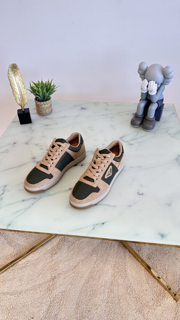 PRADA DOWNTOWN SUEDE SNEAKER BEIGE/GREEN